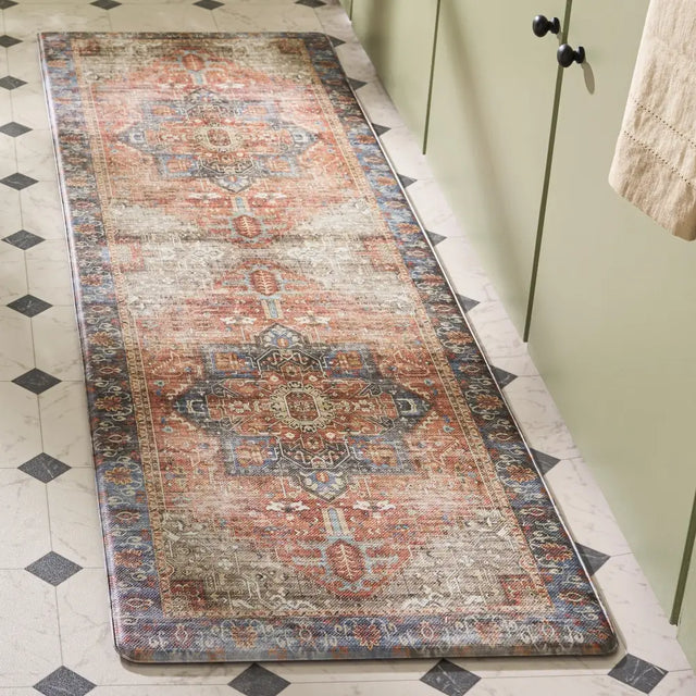 Safavieh Kitchen Mat 100 1'-6" x 5'-0" Rug in Rust / Aqua