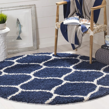 Safavieh Hudson Shag 5'-3" x 5'-3" Rug in Navy / Ivory