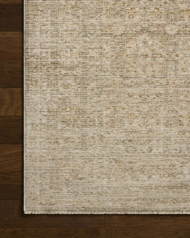 Loloi Elora ELR-03 Traditional Power Loomed Natural, Terracotta Rug - corner on wood