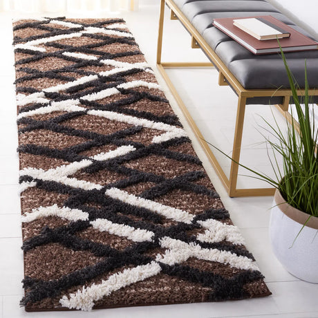 Safavieh Hi-Lo Shag 2'-2" x 8'-0" Rug in Brown / Ivory Charcoal