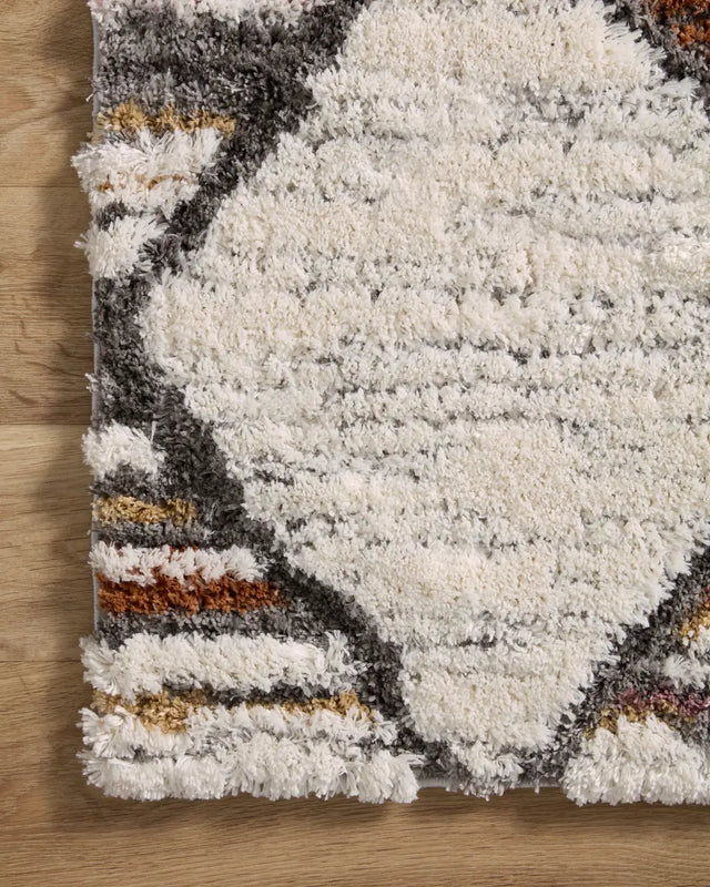 Loloi Levitt Shag Lev-05 Ivory/Fiesta Rug - corner on wood