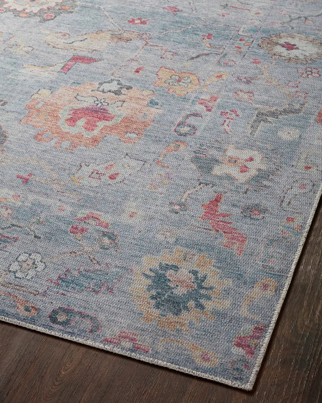 Loloi Elysium Ely-04 Denim/Multi Rug - angled corner on wood