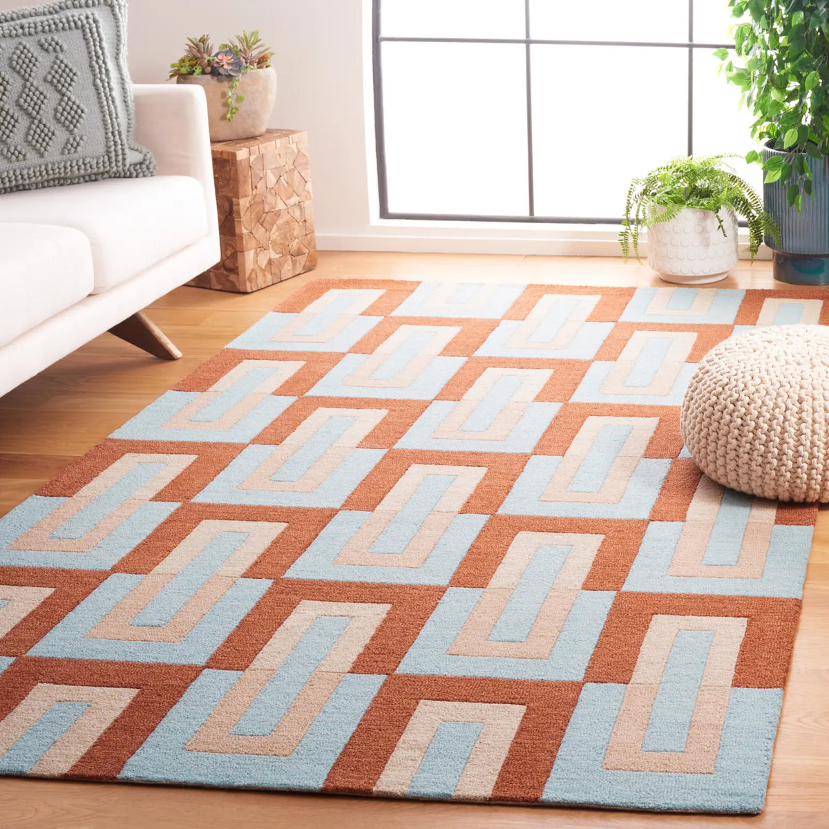 Safavieh Genre 4'-0" x 6'-0" Rug in Light Blue / Rust