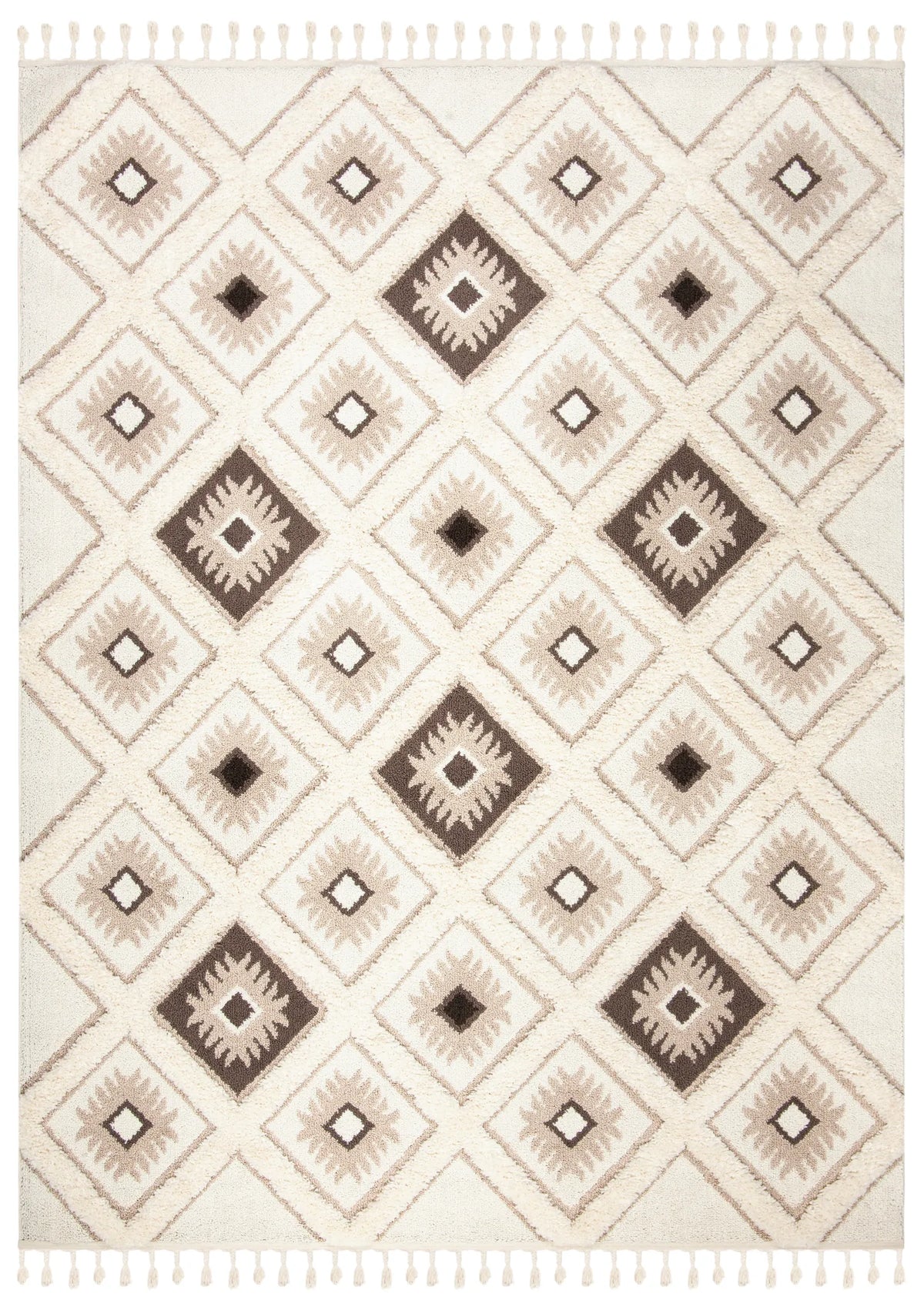 Safavieh Moroccan Tassel Shag 10'-0" x 14'-0" Rug in Ivory / Brown