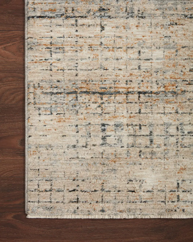 Loloi Axel Axe-01 Stone/Sky Rugs - corner on wood