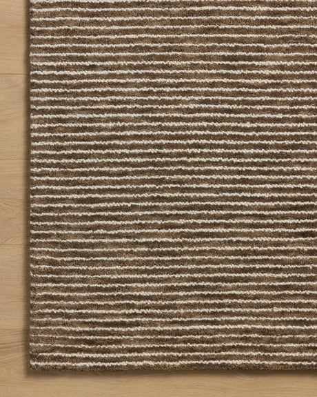 Loloi Sunday SUN-01 Mocha / Ivory Hand Tufted Rug - corner on wood