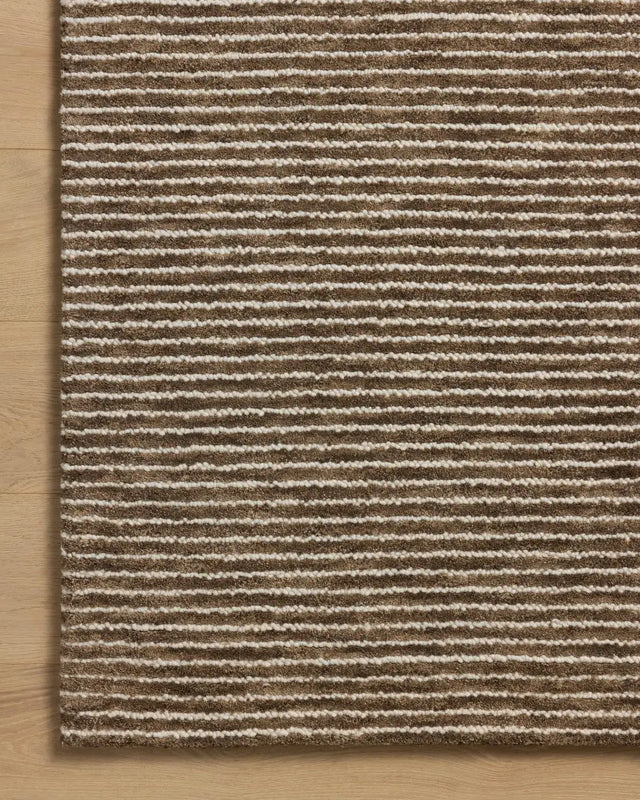 Loloi Sunday SUN-01 Mocha / Ivory Hand Tufted Rug - corner on wood