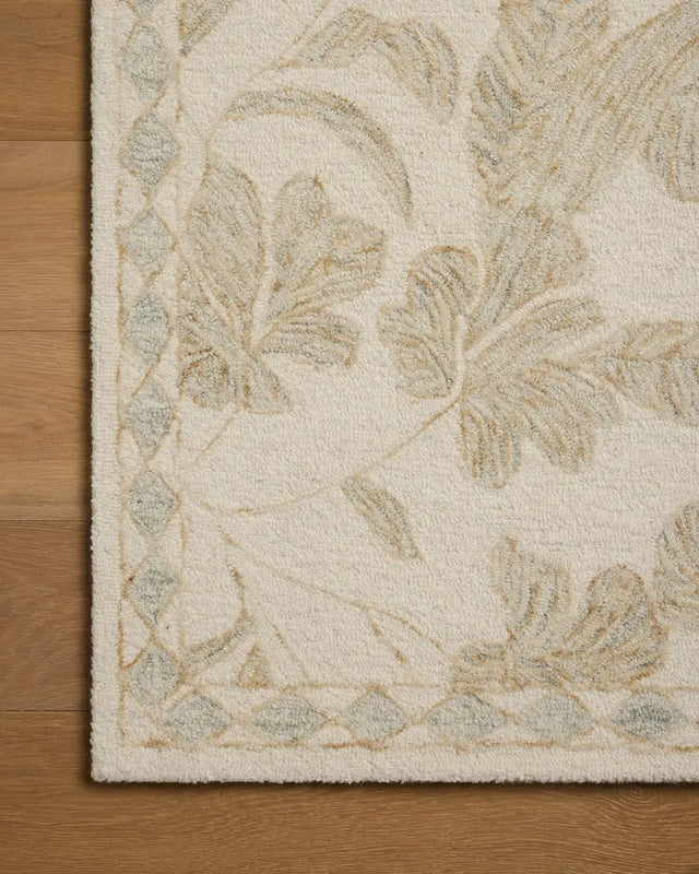 Loloi Lenore LNO-01 Ivory / Multi Rug - corner on wood
