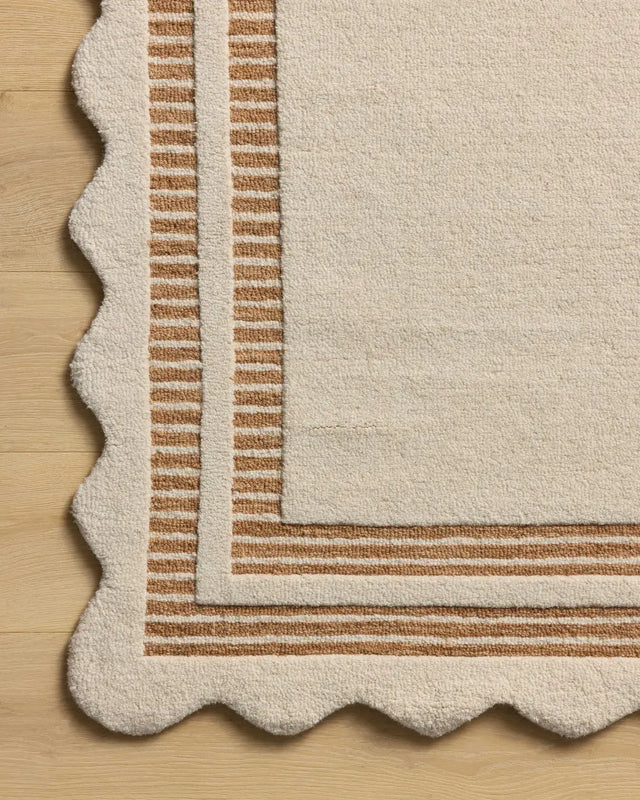 Chris Loves Julia x Loloi Scottie SCO-01 Ivory / Rust Rug - corner on wood