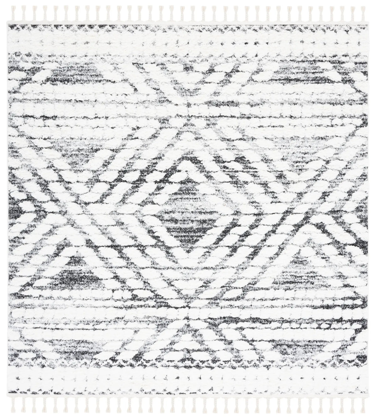 Safavieh Moroccan Tassel Shag 6'-7" x 6'-7" Rug in Ivory / Grey