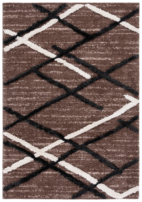 Safavieh Hi-Lo Shag 4'-0" x 6'-0" Rug in Brown / Ivory Charcoal