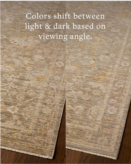 Loloi Elora ELR-04 Traditional Power Loomed Bark, Spice Rug - angled corner on wood