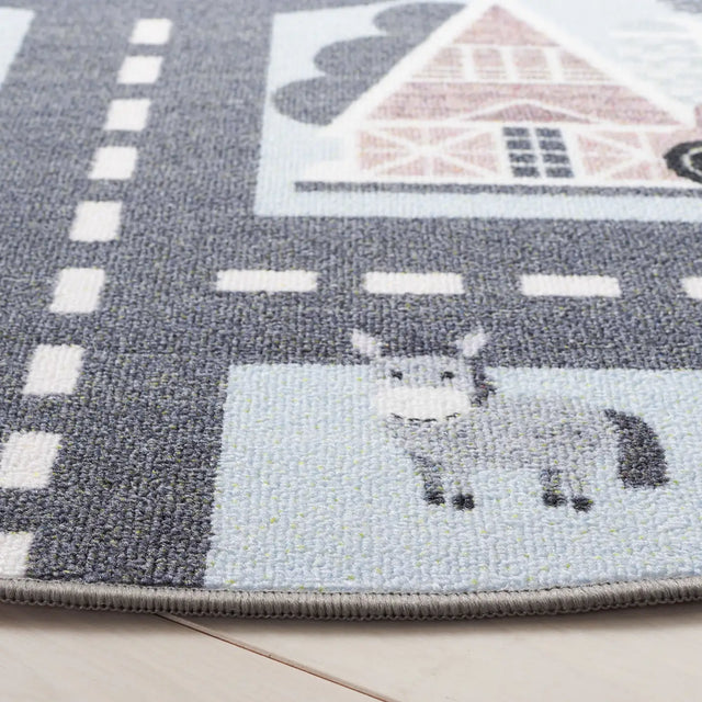 Safavieh Kids Playhouse 200 5'-0" x 5'-0" Rug in Blue / Dark Grey