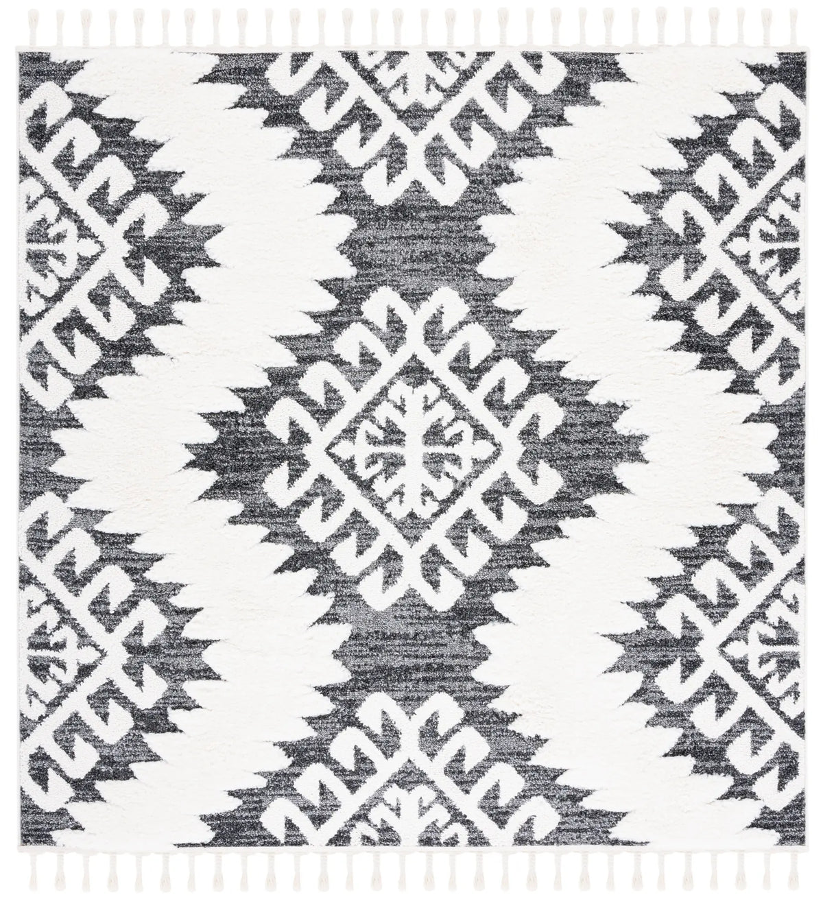 Safavieh Moroccan Tassel Shag 6'-7" x 6'-7" Rug in Dark Grey / Ivory