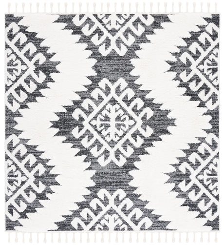 Safavieh Moroccan Tassel Shag 6'-7" x 6'-7" Rug in Dark Grey / Ivory