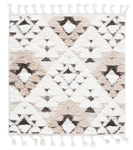 Safavieh Moroccan Tassel Shag 3'-0" x 3'-0" Rug in Ivory / Brown