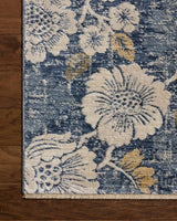 Loloi Eileen ELE-03 Transitional Power Loomed Denim, Natural Rug - corner on wood