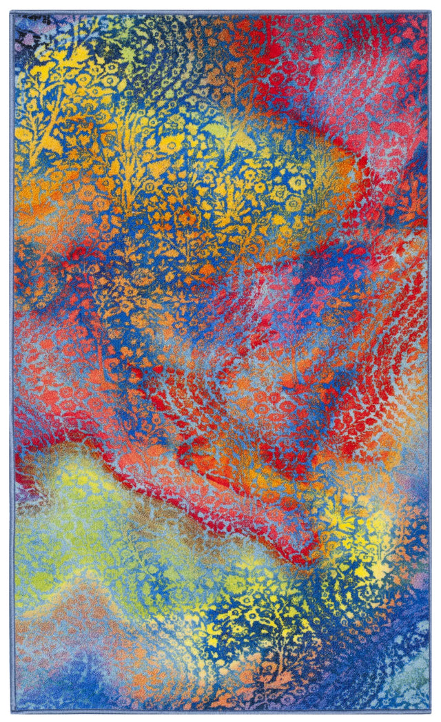 Safavieh Paint Brush 3'-3" x 5'-3" Rug in Blue / Coral
