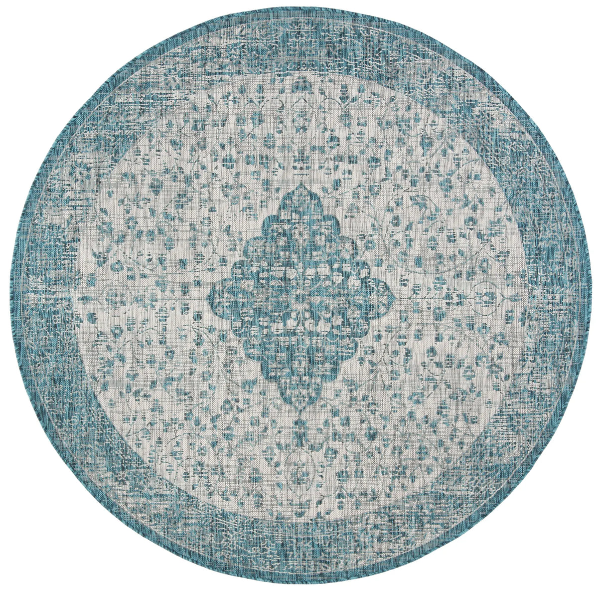 Safavieh Courtyard 5'-3" x 5'-3" Rug in Teal / Cream