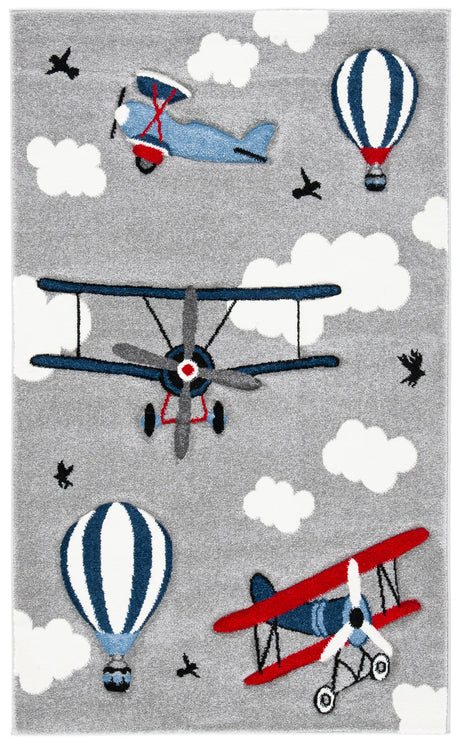 Safavieh Carousel Kids 100 3'-3" x 5'-3" Rug in Light Grey / Red