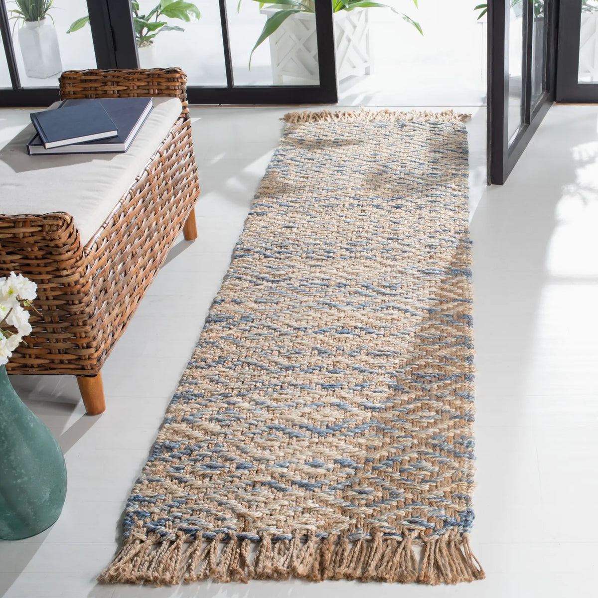 Safavieh Natural Fiber 2'-3" x 8'-0" Rug in Natural / Blue