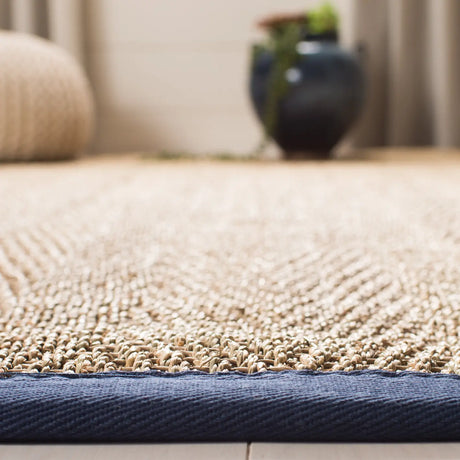 Safavieh Natural Fiber 5'-0" x 8'-0" Rug in Natural / Navy Blue