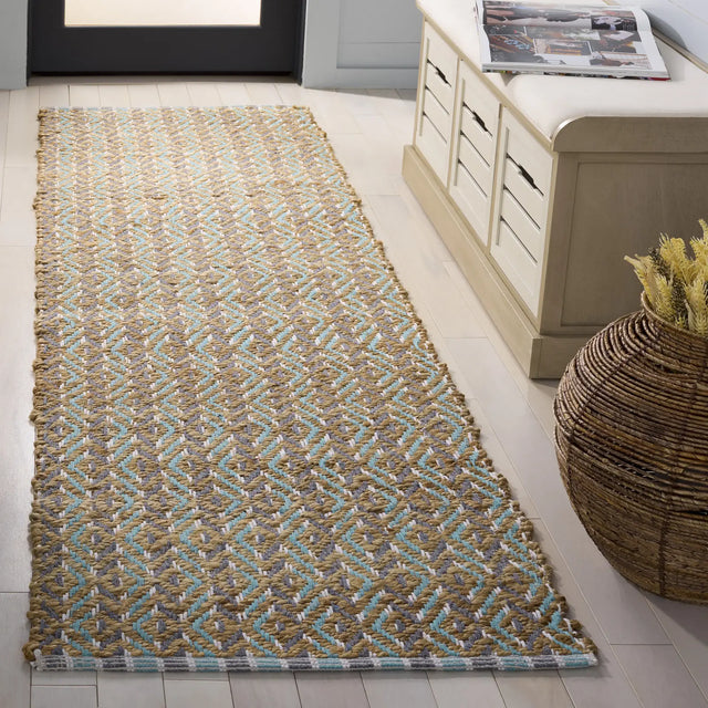 Safavieh Natural Fiber 2'-3" x 8'-0" Rug in Natural / Teal