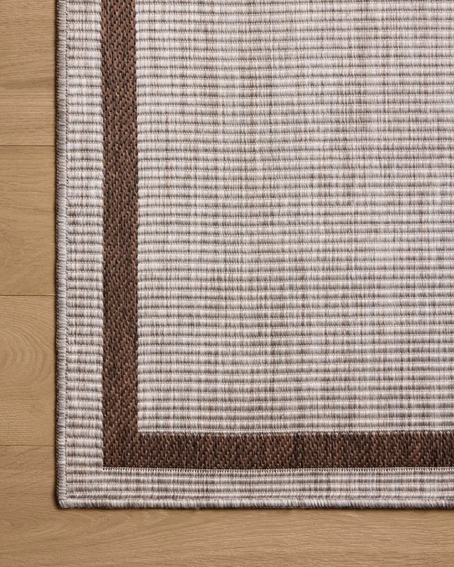 Loloi Easton ESN-02 Dove / Coffee Rug - corner on wood