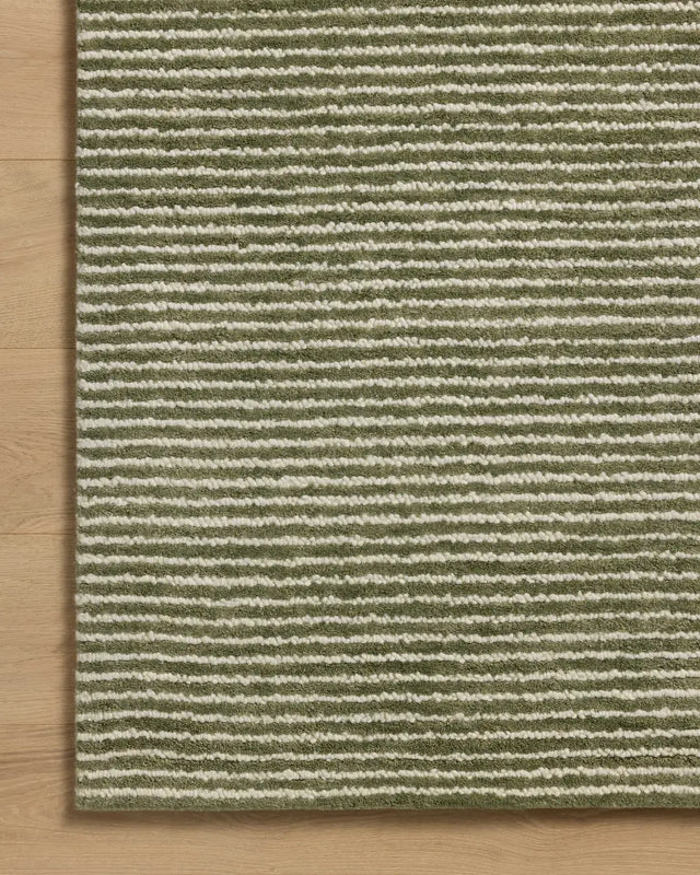 Loloi Sunday SUN-01 Olive / Ivory Hand Tufted Rug - corner on wood