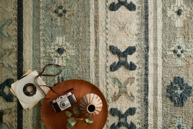 Loloi Owen Ow-01 Aqua / Ink Rugs - styled aerial 1