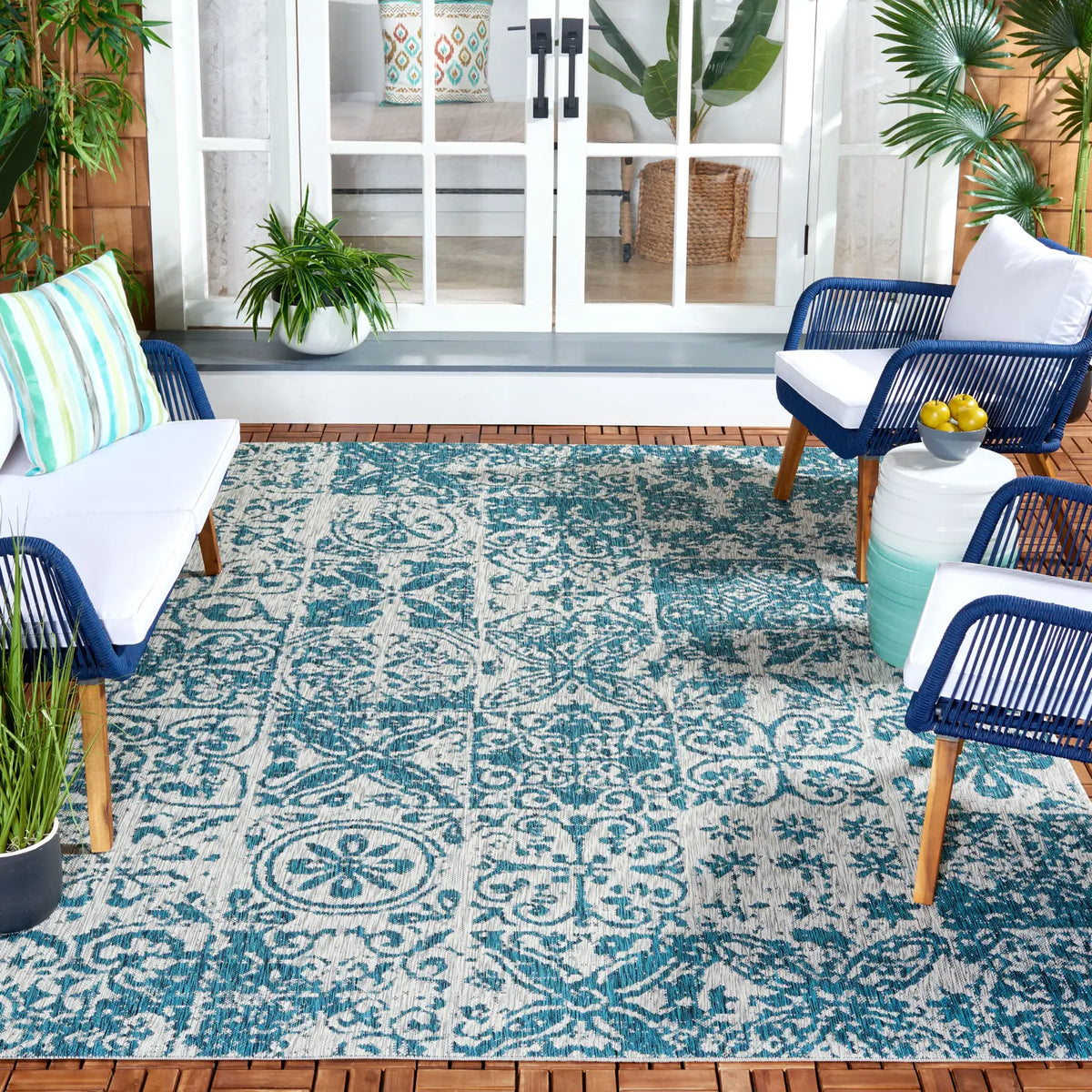 Safavieh Courtyard 6'-7" x 9'-6" Rug in Blue / Grey