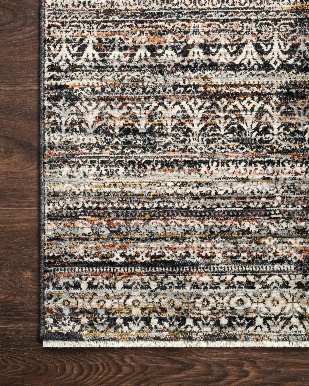 Loloi Theia The-08 Grey/Multi Rug - corner on wood