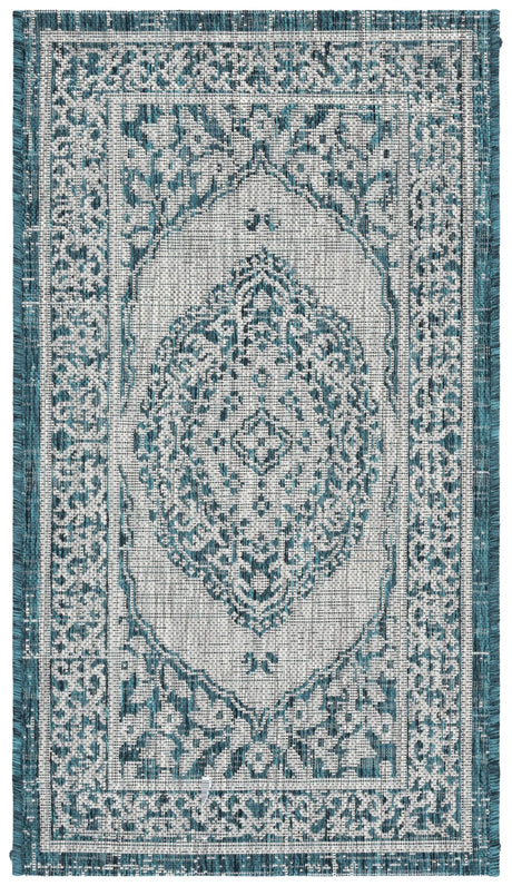 Safavieh Courtyard 2'-0" x 3'-7" Rug in Light Grey / Teal