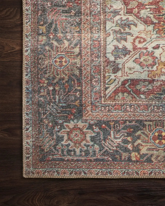 Loloi Loren Lq-14 Brick / Multi Rugs - corner on wood