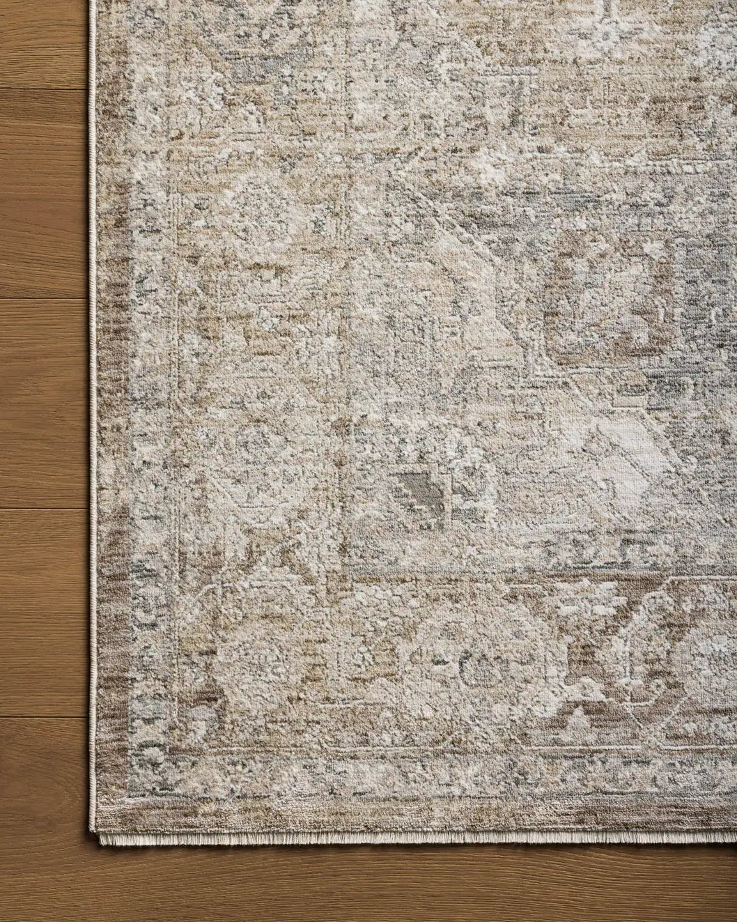 Loloi Tabitha Tai-01 Khaki/Slate Rug - corner on wood