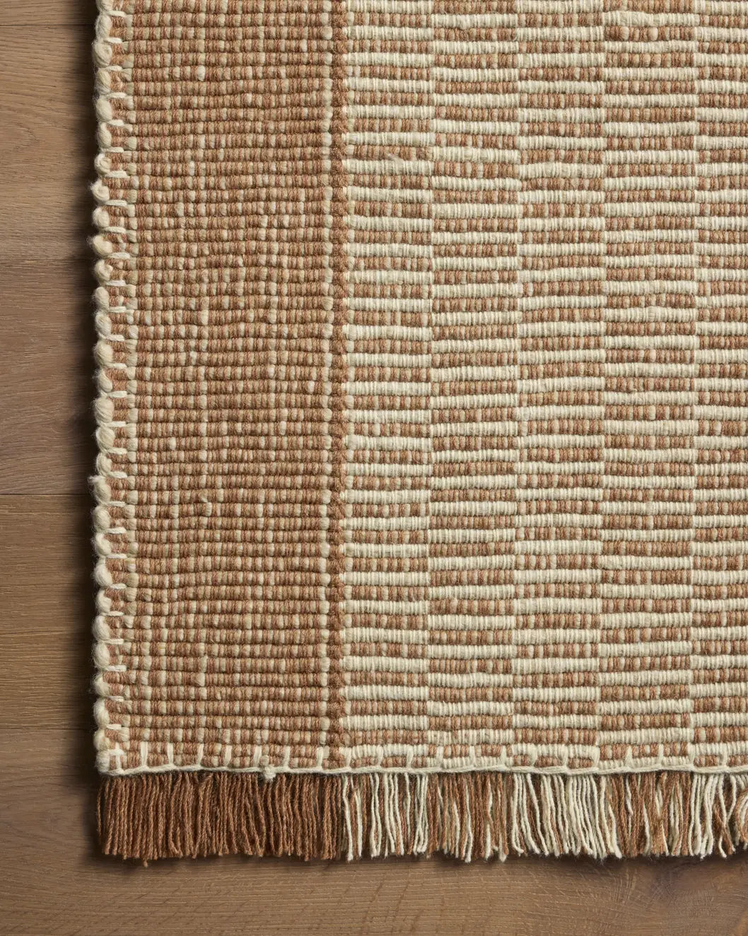 Loloi Sigrid SIG-04 Cinnamon / Ivory Rug - corner on wood