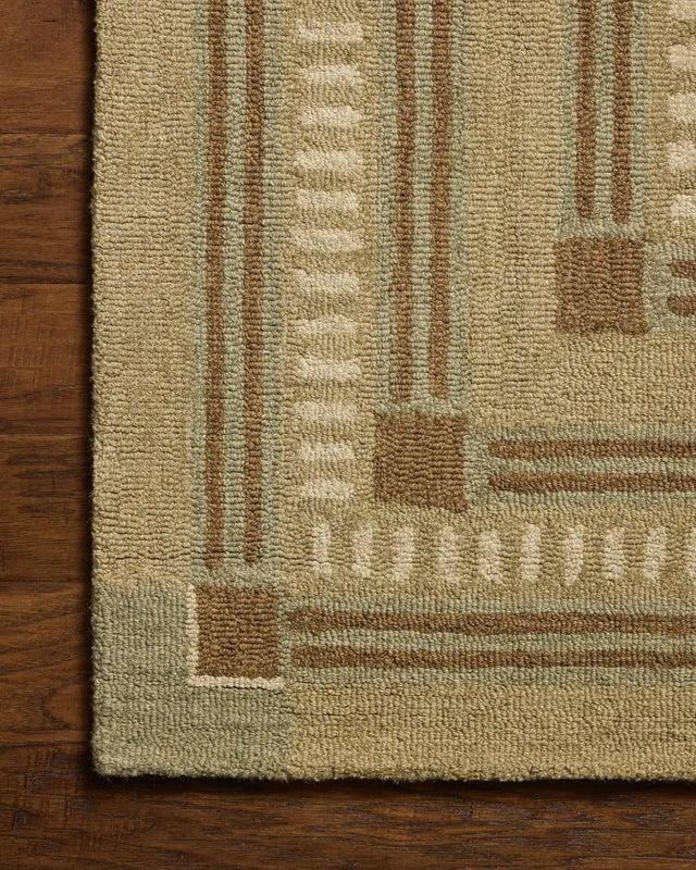 Chris Loves Julia x Loloi Alfie ALF-04 Green / Natural Rug - corner on wood