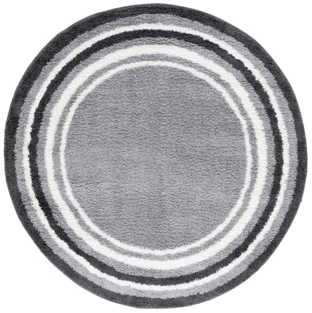 Safavieh Border & Stripe Shag 200 6'-7" x 6'-7" Rug in Grey / Black