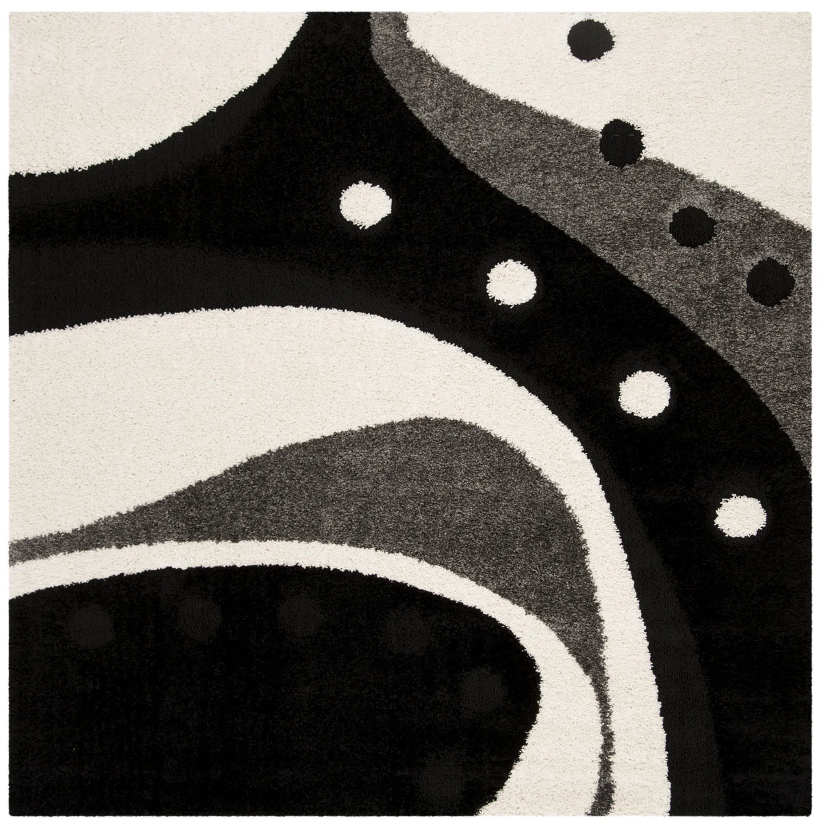Safavieh Florida Shag 6'-7" x 6'-7" Rug in Black / Ivory