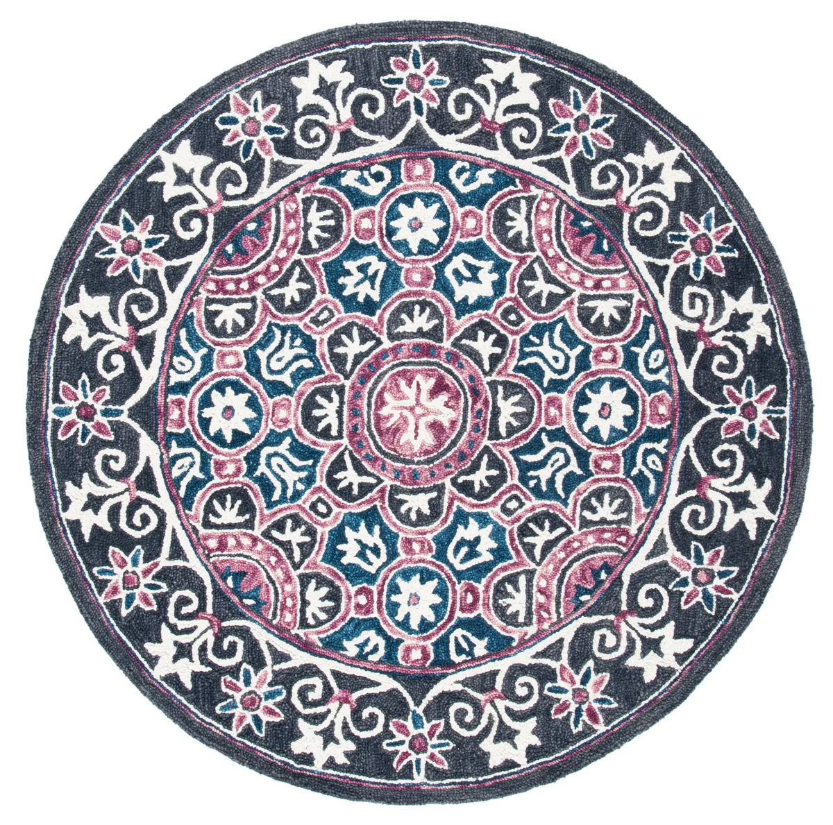 Safavieh Micro-Loop 5'-0" x 5'-0" Rug in Ivory / Pink