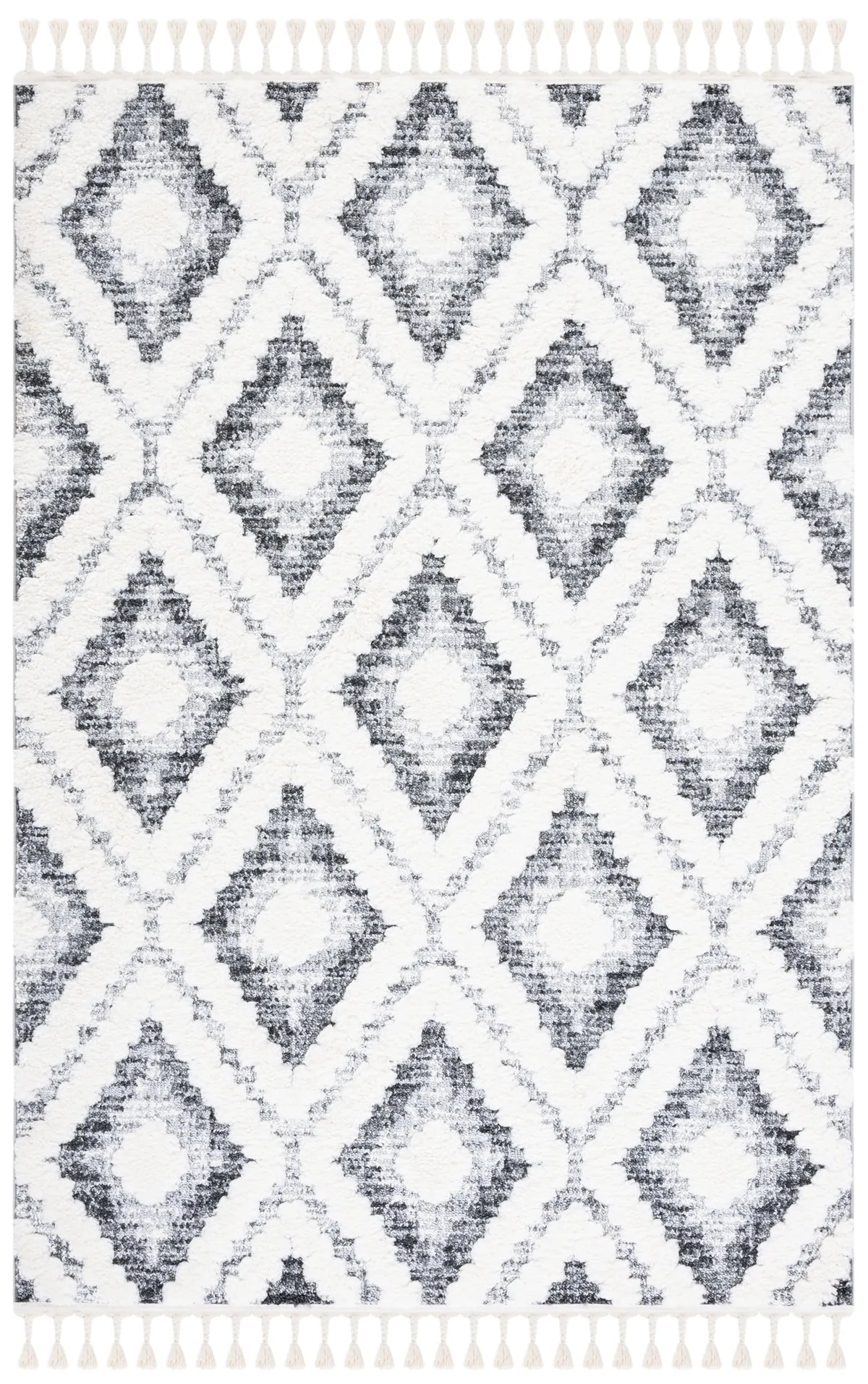 Safavieh Moroccan Tassel Shag 4'-0" x 6'-0" Rug in Ivory / Grey