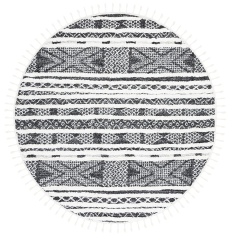 Safavieh Moroccan Tassel Shag 6'-7" x 6'-7" Rug in Black / Ivory