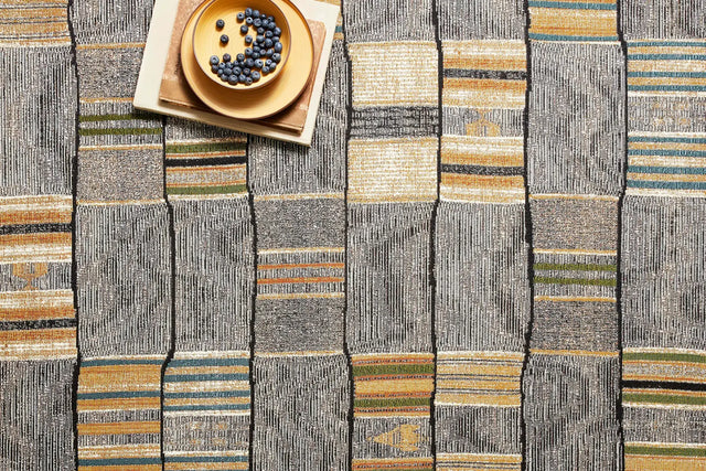 Loloi Mika Mik-10 Granite / Multi Rugs - styled aerial 1