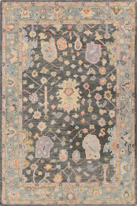Chandra Wendi WEN-58100 Black / Blue / Orange / Multi rug, flat view