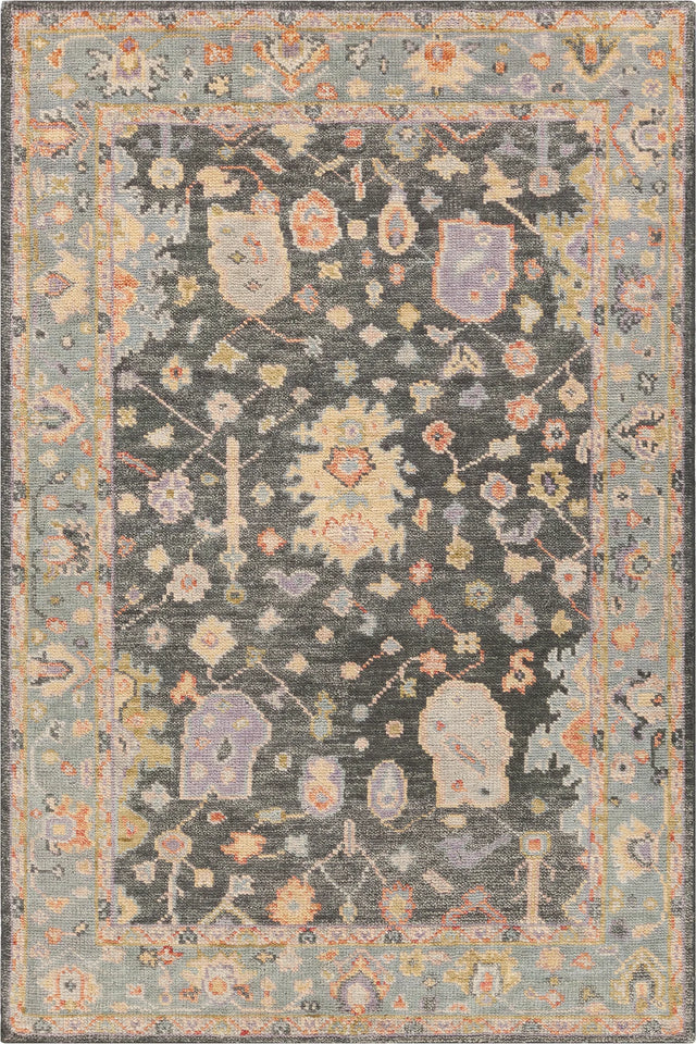 Chandra Wendi WEN-58100 Black / Blue / Orange / Multi rug, flat view