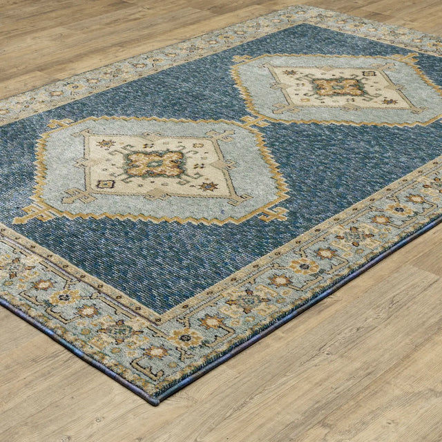 Oriental Weavers Sphinx Andorra 2430A Blue/ Gold Rug - angle detail