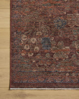 Loloi Winchester WNC-08 Traditional Power Loomed Ruby, Mushroom Rug - corner on wood