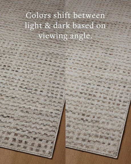 Loloi Lune LUN-04 Ivory / Pebble Rug - angled corner on wood