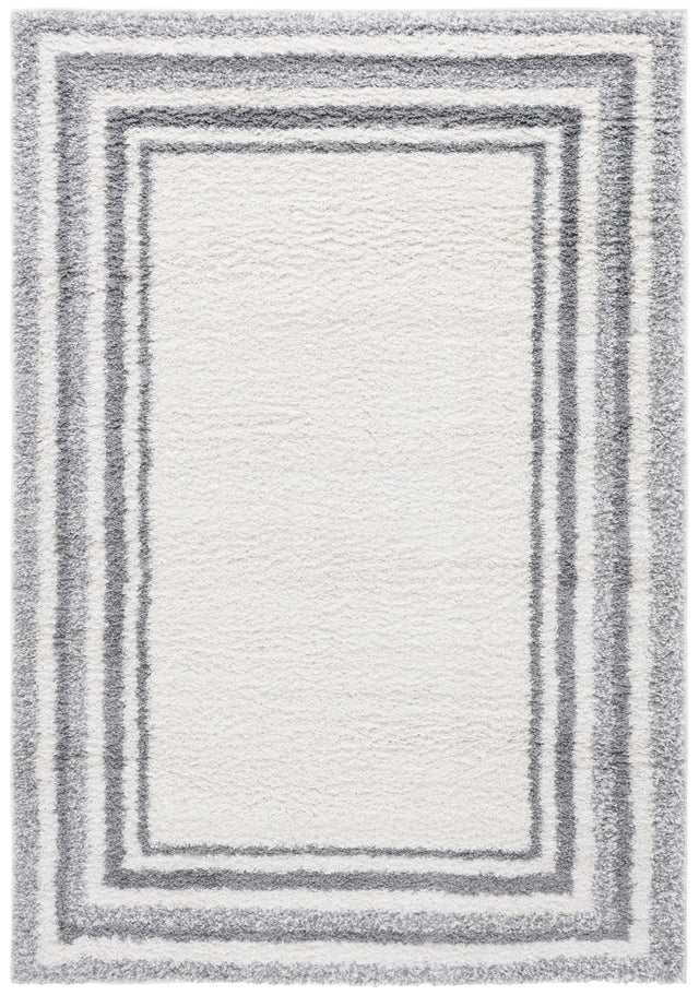 Safavieh Border & Stripe Shag 200 4'-5" x 6'-5" Rug in Ivory / Grey
