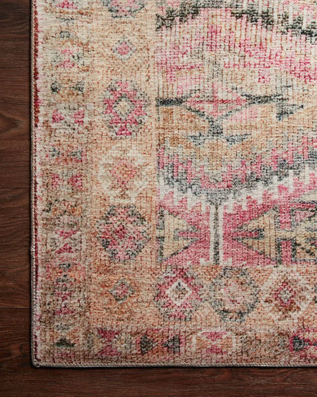 Loloi Layla Lay-17 Pink/Lagoon Rugs - corner on wood